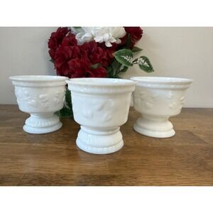 Vintage Milk Glass Ivy Vine Pedestal Planter Heart Pattern Vase White‎ Footed